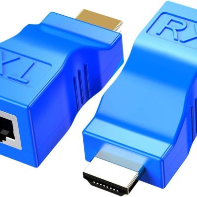 موسع HDMI Z1050 محول كابل الى RJ45 مقسم ومكرر من كات 5e 6 1080P - 2K - 4K -3D HDTV - PS4-5 - الكمبيوتر الشخصي - شاشات تدعم 2.0 زونك لون ازرق - 30 متر جهاز العرض شاشة عرض
