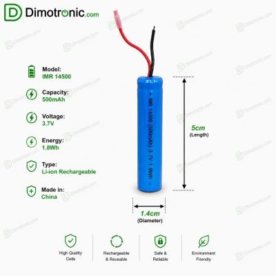 Lithium Battery 14500 3.7V 500mAh 1.85wh - 17.35g