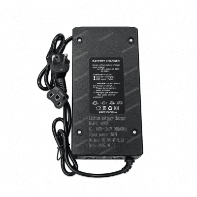 48V 5A Lithium Battery Charger, 58.4V DC Output, 300W &ndash; Model 48V5A for 16S LiFePO4 battery packs.