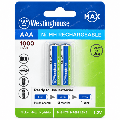 2xAAA Westinghouse-1000mAh Ni-MH 1.2V Rechargeable Batteries