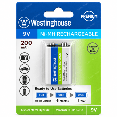 1x Westinghouse-200mAh Ni-MH 9V Rechargeable Battery