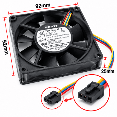 Cooling Fan EBM-PAPST | 12 | 0.2 | 3412/2 | 92x92x25mm {3 Pin} (Used like NEW)